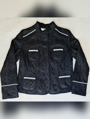 DAVID 2 Florence Italy Black Leather Jacket Rhinestone Trim Plissé Sz 50 NWOT